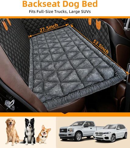 Backseat Pet Bed Mat, Non-Slip Dog Seat Cover with Scratch-Resistant Padding, Dog Bed for Cars, Trucks & SUVs, Universal Fit for Backseat Extenders (Gray) in Saudi Arabia