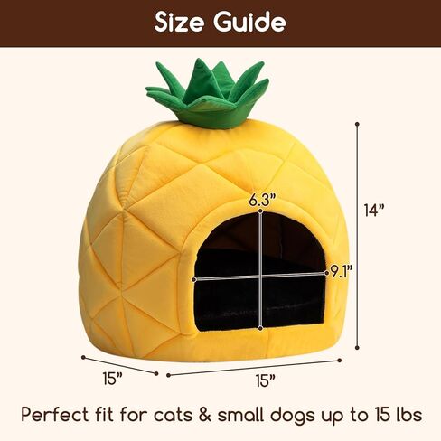 Hollypet Cat Bed Self-Warming Kitty Cave Hut House Nest Pet Sleeping Bed for Indoor Cats, Yellow, Pineapple Cave in Saudi Arabia