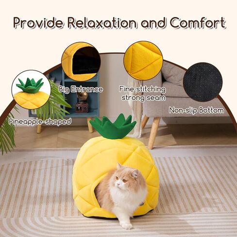 Hollypet Cat Bed Self-Warming Kitty Cave Hut House Nest Pet Sleeping Bed for Indoor Cats, Yellow, Pineapple Cave in Saudi Arabia