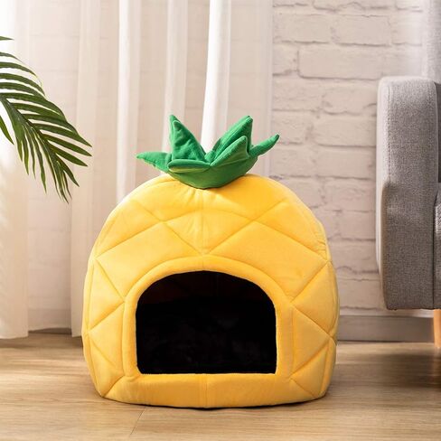 Hollypet Cat Bed Self-Warming Kitty Cave Hut House Nest Pet Sleeping Bed for Indoor Cats, Yellow, Pineapple Cave in Saudi Arabia