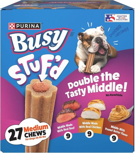 PurinaBusyStuf’dمجموعة متنوعة، متوسطة طويلة الأمد، مضغ للكلاب مع لحم البقر الحقيقي، الدجاج الحقيقي أو نكهة زبدة الفول السوداني - 27 قيراط. يمضغ in Kuwait