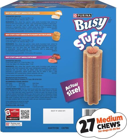 PurinaBusyStuf’dمجموعة متنوعة، متوسطة طويلة الأمد، مضغ للكلاب مع لحم البقر الحقيقي، الدجاج الحقيقي أو نكهة زبدة الفول السوداني - 27 قيراط. يمضغ in Kuwait