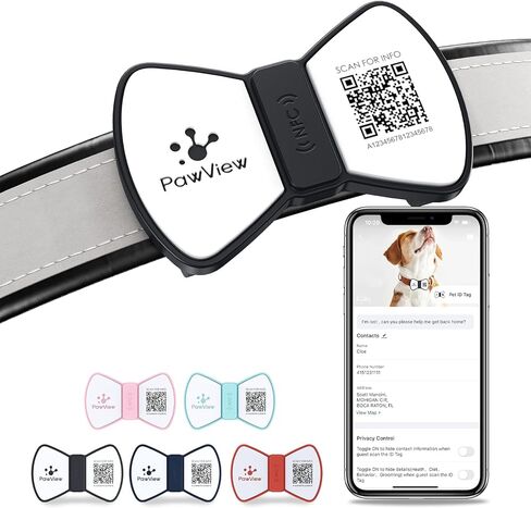 Smart Pet ID Tag, QR Code Dog Tag, No Subscription Fee, Waterproof Silent Silicone Pet Name Tag with Instant Scan Location Alert, Stylish Bowtie Great Easter & Spring Accessory for Dog (Pink) in Kuwait