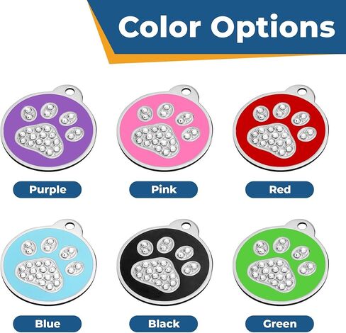 GoTags Personalized Dog Tag with Swarovski Crystal Paw, Pet ID Personalized Dog ID Engraved with Name & Number Custom Cat Info, Round Stainless Steel Sparkle Glitter Gemstone (Large Pack of 1) in Kuwait