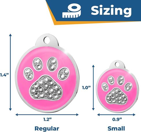GoTags Personalized Dog Tag with Swarovski Crystal Paw, Pet ID Personalized Dog ID Engraved with Name & Number Custom Cat Info, Round Stainless Steel Sparkle Glitter Gemstone (Large Pack of 1) in Kuwait