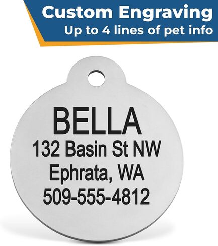 GoTags Personalized Dog Tag with Swarovski Crystal Paw, Pet ID Personalized Dog ID Engraved with Name & Number Custom Cat Info, Round Stainless Steel Sparkle Glitter Gemstone (Large Pack of 1) in Kuwait