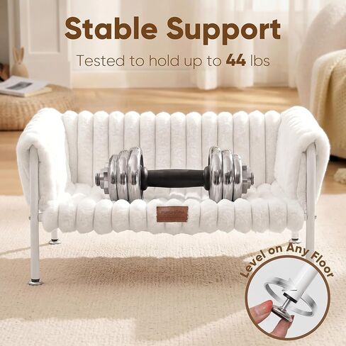 FUKUMARU Elevated Cat Couch Beds for Indoor Cats, Sturdy Metal Frame Cat Hammock Bed with High-Density Foam Cushion, Removable Washable Fluffy Cover, Breathable Raised Dog Bed & Cat Sofa Chair, Cream in Kuwait