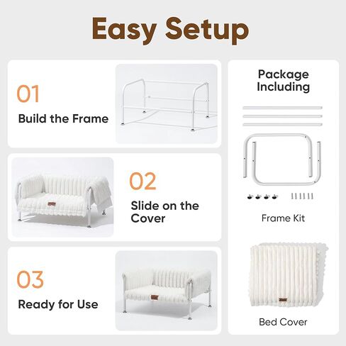 FUKUMARU Elevated Cat Couch Beds for Indoor Cats, Sturdy Metal Frame Cat Hammock Bed with High-Density Foam Cushion, Removable Washable Fluffy Cover, Breathable Raised Dog Bed & Cat Sofa Chair, Cream in Kuwait