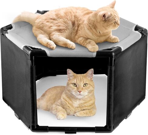 Elevated Cat Hammock Bed with Privacy Fence, Portable Raised Dog Cat Bed, Breathable Mesh & Anti-Slip Feet for Indoor Outdoor Use, Easy to Clean & Carry, Without Mat in Kuwait