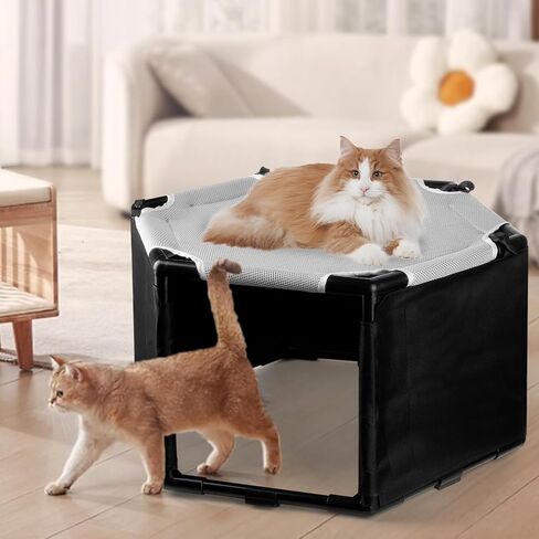 Elevated Cat Hammock Bed with Privacy Fence, Portable Raised Dog Cat Bed, Breathable Mesh & Anti-Slip Feet for Indoor Outdoor Use, Easy to Clean & Carry, Without Mat in Kuwait