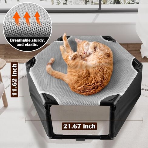 Elevated Cat Hammock Bed with Privacy Fence, Portable Raised Dog Cat Bed, Breathable Mesh & Anti-Slip Feet for Indoor Outdoor Use, Easy to Clean & Carry, Without Mat in Kuwait
