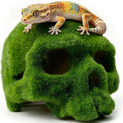 4.7" Realistic Mossy Skull Reptile Decor, Tank Accessories for Leopard Gecko, Crested Gecko, Bearded Dragon, Lizard, Axolotl & Fish Tank, Aquarium Decor in Kuwait