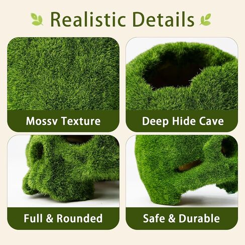 4.7" Realistic Mossy Skull Reptile Decor, Tank Accessories for Leopard Gecko, Crested Gecko, Bearded Dragon, Lizard, Axolotl & Fish Tank, Aquarium Decor in Kuwait