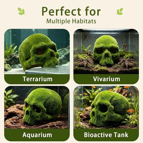 4.7" Realistic Mossy Skull Reptile Decor, Tank Accessories for Leopard Gecko, Crested Gecko, Bearded Dragon, Lizard, Axolotl & Fish Tank, Aquarium Decor in Kuwait
