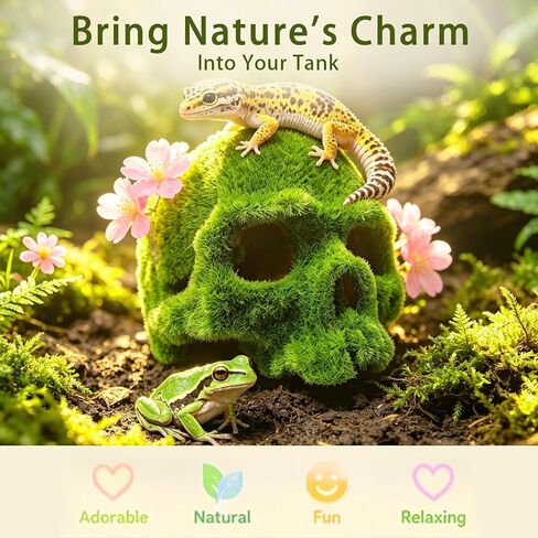 4.7" Realistic Mossy Skull Reptile Decor, Tank Accessories for Leopard Gecko, Crested Gecko, Bearded Dragon, Lizard, Axolotl & Fish Tank, Aquarium Decor in Kuwait