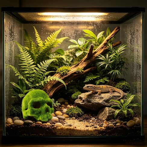 4.7" Realistic Mossy Skull Reptile Decor, Tank Accessories for Leopard Gecko, Crested Gecko, Bearded Dragon, Lizard, Axolotl & Fish Tank, Aquarium Decor in Kuwait