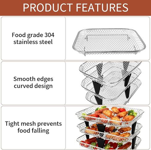 3 Tiers Stackable Air Fryer Racks, 7.79"x5.23"x1.57" Stainless Steel Dehydrator Trays with Non-slip Feet for Ninja DZ201 DZ071 DZ090 DZ302 DZ401 DZ550 SL401 Dual Airfryer in Kuwait