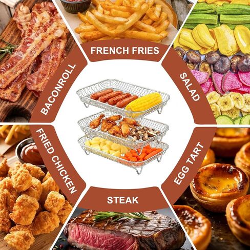 3 Tiers Stackable Air Fryer Racks, 7.79"x5.23"x1.57" Stainless Steel Dehydrator Trays with Non-slip Feet for Ninja DZ201 DZ071 DZ090 DZ302 DZ401 DZ550 SL401 Dual Airfryer in Kuwait