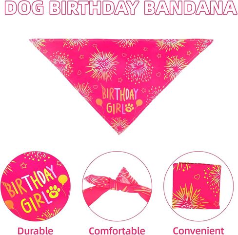 Medium Dog Birthday Bandana Set - Girl Dog Birthday Hat with Numbers Bandana and Bow Tie for Party Decorations Rose in Kuwait