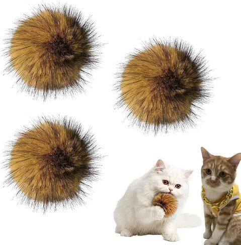 3PCS Soft Fluffy Rabbit Fur Catnip Balls – Fake Fur Cat Toys for Indoor Cats, Washable & Fun to Chase, Perfect for Bunny Kicks, Exercise & Bonding in Kuwait
