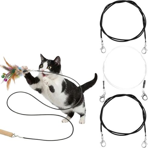 Molain 3 Pcs Cat Wand Toy Replacement Strings, 25 Inch Long Cat Toy String Cat Toy Wire with Lobster Clasps for All Lures Cats Stick in Kuwait