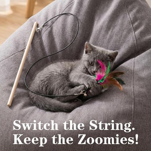 Molain 3 Pcs Cat Wand Toy Replacement Strings, 25 Inch Long Cat Toy String Cat Toy Wire with Lobster Clasps for All Lures Cats Stick in Kuwait