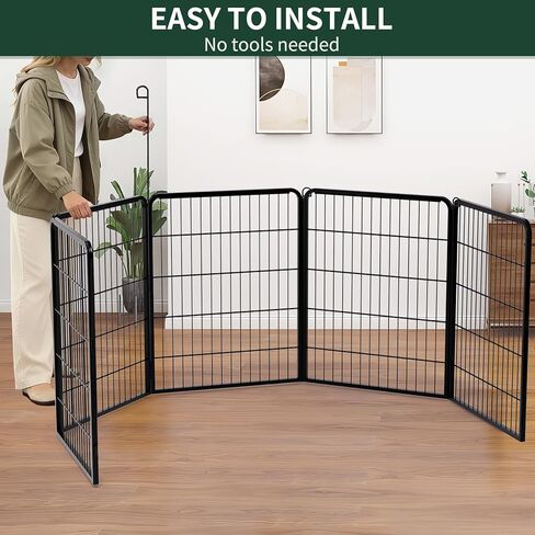 PETIME Dog Playpen، قلم تمرين معدني للجراء، سياج للبيوت شديد التحمل، داخلي/خارجي، 27 بوصة عرض × 32 بوصة ارتفاع، 8 ألواح قفص للكلاب مع غطاء علوي مثمن in Kuwait