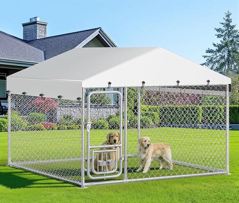 DWVO 10'x10' بيت للكلاب في الهواء الطلق مع أوعية تغذية دوارة، أقلام للكلاب في الهواء الطلق مع سقف، بيت للكلاب شديد التحمل للكلاب المتوسطة والكبيرة in Kuwait