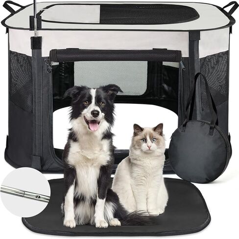 NEZUC Dog Playpen,Pet Playpen,Foldable Cage Kennel for Small Dog Cat,Waterproof Exercise Pen Crate with Removable Bottom,Indoor Outdoor Travel Use with Carrying Case (Black, Small(28''×24''×18'')) in Kuwait