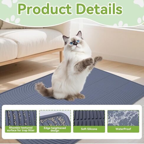Cat Litter Mat,34" x22" Silicone Cat Mat for Litter Box, Soft Kitty Litter Trapping Mats for Scatter Control,Easy Cleaning& Waterproof Cat Litter Pads in Kuwait