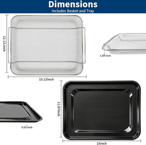 Toast Oven Air Fryer Basket with Tray for GE Appliances, 15" x 12" Replacement Accessories Grill Rack Tray for GE Range & Wall Oven PM48X120 Air Frying Crispy Baking Roasting, Dishwasher Safe in Kuwait