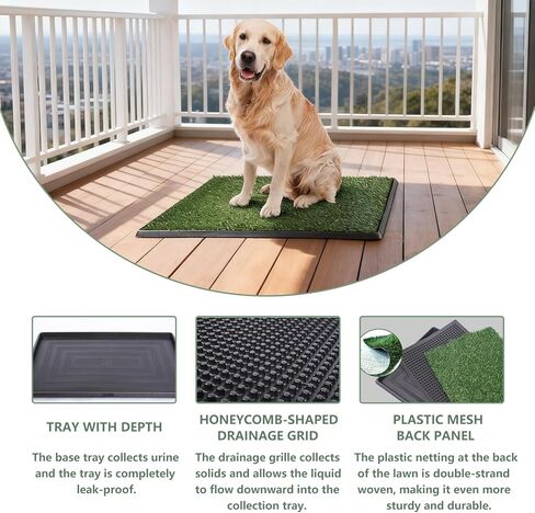 Dog Grass Pee Pad with Tray, 3-Layer Reusable & Washable Potty Training Pad, Artificial Turf for Indoor Outdoor Use, for Small & Medium Dogs (30 x 20 Inch) in Kuwait