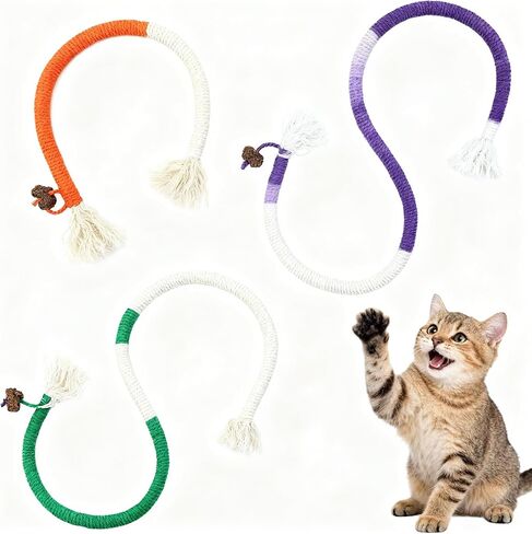 Cat Chew Rope Durable Safe : 3Pcs Natural Organic Cotton Kitten Teething Toy for Indoor Cats, Catnip-Infused Chew Toys for Interactive Boredom Relief & Teeth Cleaning in Kuwait