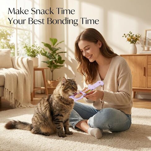 Cat Treat Squeezer Spoon, Lickable Treat Dispenser with Interactive Fish Slider & Safe Cat-Head Bowl, Zero Waste Puree Feeder Clip for Mess-Free Snacking, Tail Hook, Pastel Colors (3 Pack) in Kuwait