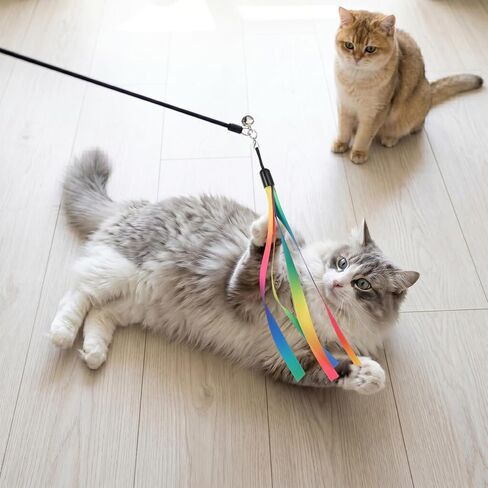 5Pcs Cat Wand Toys Refills, Cat Wand Replacement with Bells, Colorful Wand Attachments for Exercise and Play, Durable and Safe Cat Toy for Most Cats, Kittens in Kuwait