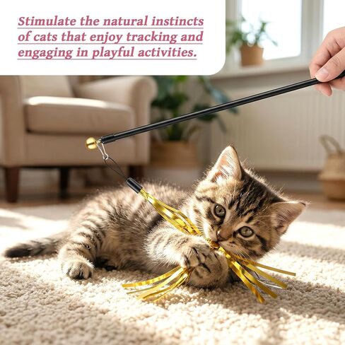 JJUNW 10 Pcs Cat Wand Toy Replacement, Cat Wand Teaser Toys with Bell Metallic Foil Tassel, Multi Colored Interactive Cats Ribbon Toy for Most Cats Chase Exercise with Kitten in Kuwait