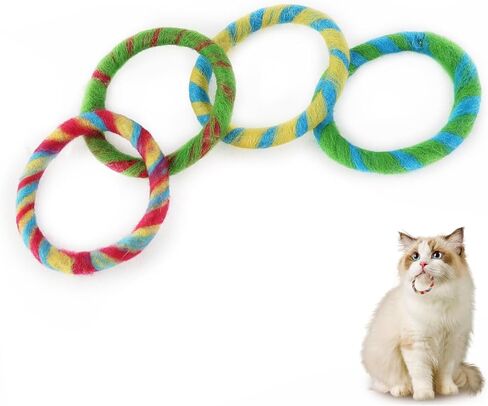 Andiker 4 Pcs Interactive Cat Toys, ‌Color Blending Wool and Hemp Rope Ring Cat Chew Toys, Cat Rope Toy for All Ages Cats for Indoor Chasing Teasing Chewing in Kuwait