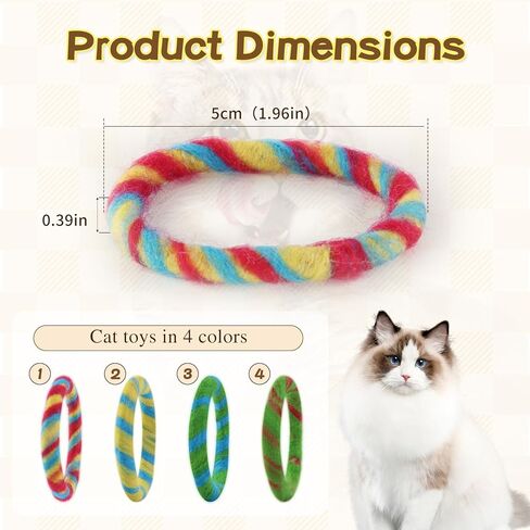Andiker 4 Pcs Interactive Cat Toys, ‌Color Blending Wool and Hemp Rope Ring Cat Chew Toys, Cat Rope Toy for All Ages Cats for Indoor Chasing Teasing Chewing in Kuwait