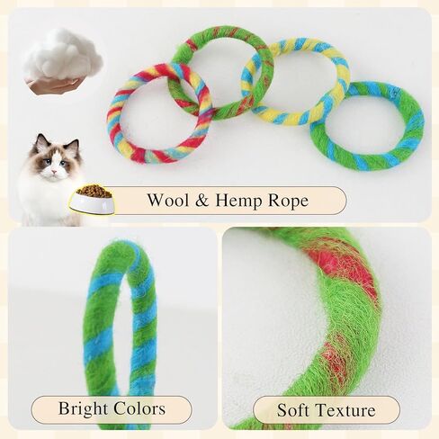 Andiker 4 Pcs Interactive Cat Toys, ‌Color Blending Wool and Hemp Rope Ring Cat Chew Toys, Cat Rope Toy for All Ages Cats for Indoor Chasing Teasing Chewing in Kuwait