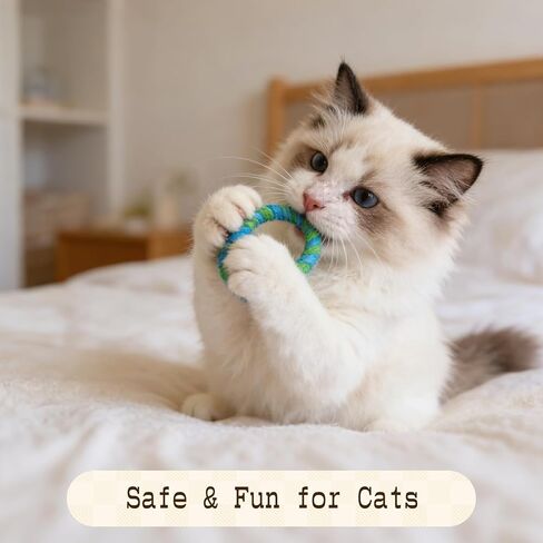 Andiker 4 Pcs Interactive Cat Toys, ‌Color Blending Wool and Hemp Rope Ring Cat Chew Toys, Cat Rope Toy for All Ages Cats for Indoor Chasing Teasing Chewing in Kuwait