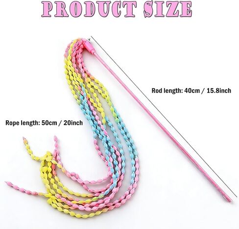 KABASI Cat Wand Toys, 4PCS Interactive Plush Srtip Cats String Teasing Stick with Bells for Kitten, Colorful Sturdy Pole Cat Toys for Having Fun Indoor Playing in Kuwait