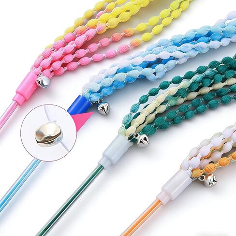 KABASI Cat Wand Toys, 4PCS Interactive Plush Srtip Cats String Teasing Stick with Bells for Kitten, Colorful Sturdy Pole Cat Toys for Having Fun Indoor Playing in Kuwait