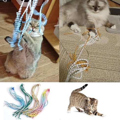 KABASI Cat Wand Toys, 4PCS Interactive Plush Srtip Cats String Teasing Stick with Bells for Kitten, Colorful Sturdy Pole Cat Toys for Having Fun Indoor Playing in Kuwait