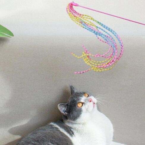 KABASI Cat Wand Toys, 4PCS Interactive Plush Srtip Cats String Teasing Stick with Bells for Kitten, Colorful Sturdy Pole Cat Toys for Having Fun Indoor Playing in Kuwait