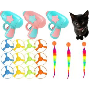 18 Pieces Cat Fetch Toy with Colorful Flying Propellers Set, 3 Colored Elastic Balls,Cat Playing Tracking Interactive Toys for Kitten Indoor and Outdoor Chasing Training Hunting in Kuwait