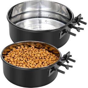 Large Dog Crate Water Bowl No Spill, 2 Pack Stainless Steel Dog Bowls for Food and Water, Pet Kennel Hanging Dogs Food Bowls for Medium/Large Dogs and Cats (7.1"x3.7" & 6.3"*2.6", Black) in Saudi Arabia