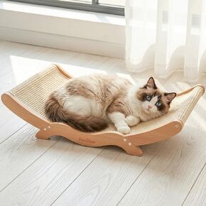 Extra-Large Cat Scratcher Bed with Natural Sisal Scratching Pad, Wooden Cat Bed Lounge Hammock for Indoor Cats, Durable Cat Scratching Post Furniture for Large Cats in Kuwait