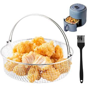 Air Fryer Basket for Oven, 8inch Air Fryer Replacement Accessory Mesh Basket with Handle & Brush, Stainles Steel Steamer Baskets for InstantPot, Oven, Steamer, Household Frying in Saudi Arabia