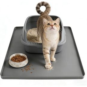 Silicone Cat Litter Mat 24x20 in Waterproof Litter Box Mat Leak-Proof Thick Under Kitty Litter Box Feeding Tray with Raised Edges for Floor Carpet, Grey in Saudi Arabia