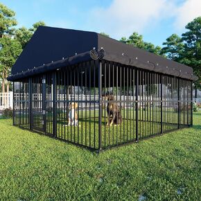 10x20x6.5 FT Large Dog Kennel, Outdoor Dog House with Roof All Weather Resistant Dog Enclosure with Triple Locks, Heavy Duty Outside Dog Cage Metal Secure Fence Playpen (118" W x 238" D x 78" H) in Saudi Arabia